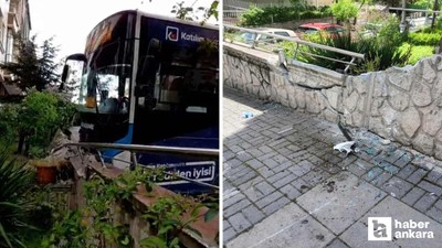Keçiören'de özel halk otobüsü apartmanın bahçe duvarına çarptı