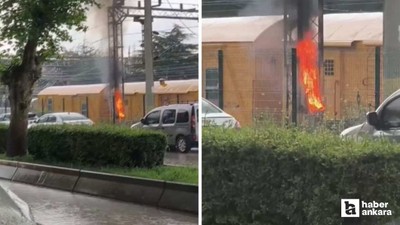 Polatlı'da elektrik direğine isabet eden yıldırım yangına neden oldu