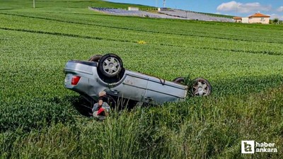 Çorum'da takla atan otomobilden sürücü yara  bile almadan çıktı