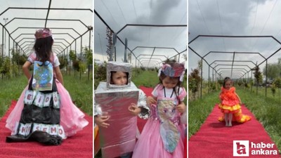 Sincan'da minikler geri dönüşüm kıyafetleriyle defile yaptı