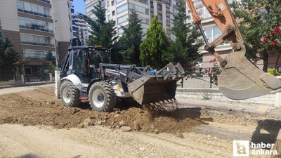 Pursaklar'da asfalt serim öncesi zeminde iyileştirme çalışması yapılıyor