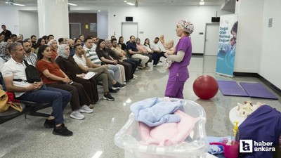 Ankara'da Babalar Günü'nde baba adaylarına bebek bakımı eğitimi verildi