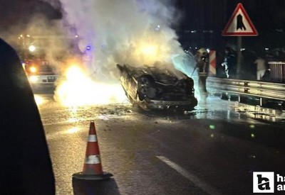 Çankaya Bulvarı’nda takla atan araç cayır cayır yandı: 2 yaralı