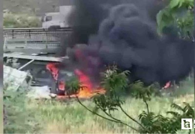 Elmadağ'da seyir halindeki tırda yangın çıktı