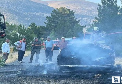 Beypazarı'nda saman yüklü römork yandı!