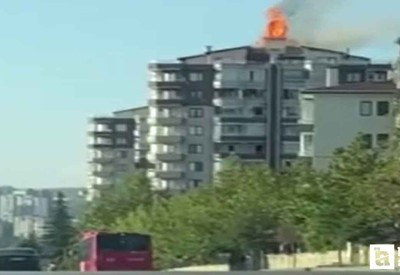 Etimesgut'ta 12 katlı binada yangın paniği!