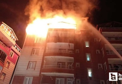 Yozgat Sorgun'da 5 katlı apartmanın çatı katında yangın paniğe neden oldu