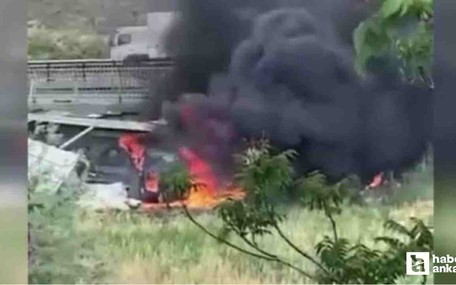 Elmadağ'da seyir halindeki tırda yangın çıktı