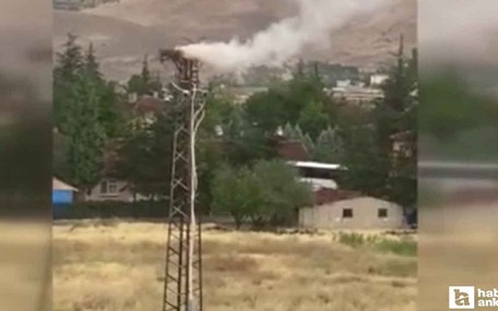 Sincan'da leylek yuvasının bulunduğu direk yandı