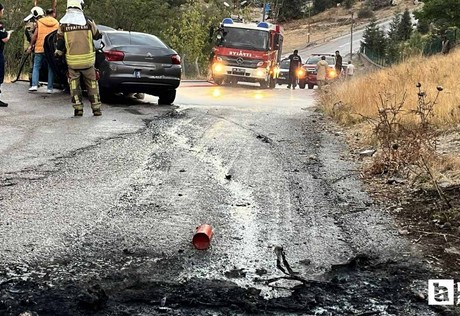 Gölbaşı'nda seyir halinde alev alan araç korkuttu