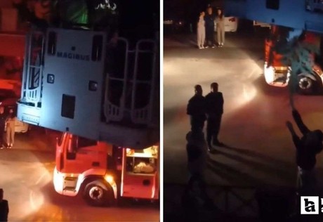 Keçiören'de ağaçta mahsur kalan kediyi itfaiye kurtardı