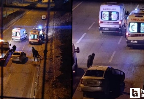 Elmadağ'da kaldırıma çarpan araç ters döndü! Aynı aileden 4 kişi yaralandı