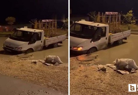 Polatlı'da yağmurdan yol çöktü, kamyonet mahsur kaldı
