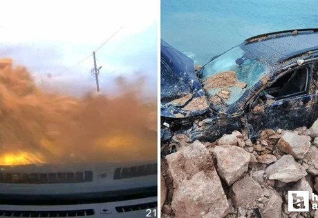 Mersin-Antalya yolunda heyelan araç kamerasına yansıdı