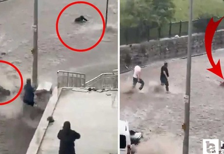 Keçiören'de sel sularına kapılan kişiyi kurtarmaya çalışan vatandaşlar da sele kapıldı!