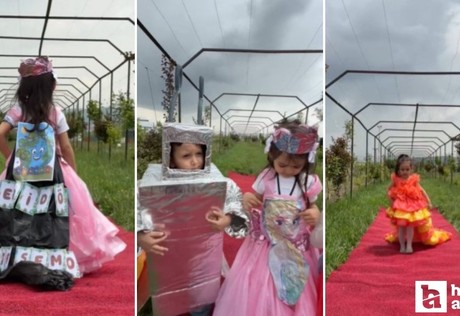 Sincan'da minikler geri dönüşüm kıyafetleriyle defile yaptı