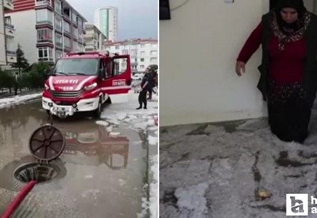 Kahramankazan'da etkili olan dolu yağışı sonrasında bazı evleri su bastı