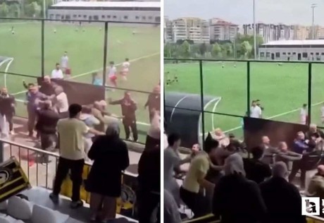 Ankara'da çocukların maçında veliler tribünde birbirine girdi