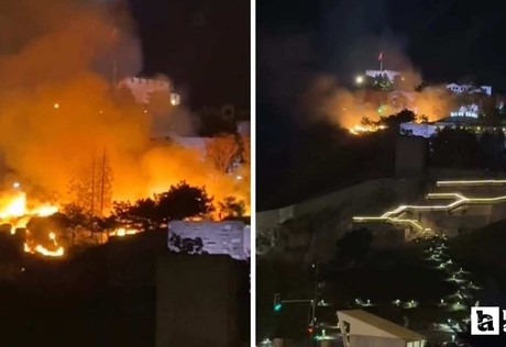 Ankara Kalesi yakınındaki otluk alanda yangın çıktı