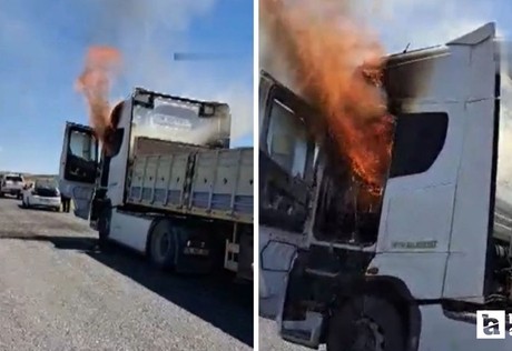 Haymana'da seyir halindeki tırda çıkan yangını itfaiye söndürdü