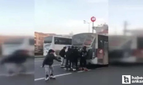 Ankara'da patenli gençlerin tehlikeli yolculuğu kameralara takıldı