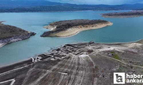 Çamlıdere'deki baraj suları çekildi, köy kalıntıları ortaya çıktı
