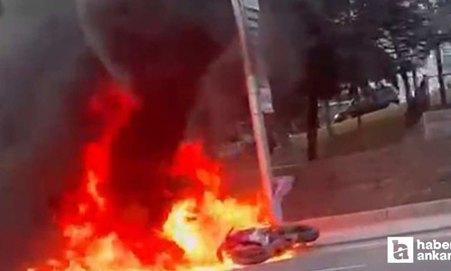 Ankara'da motosiklet seyir halindeyken alev alıp yandı!