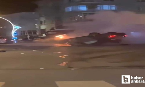 Mamak'ta takla atan lüks araç alev topuna döndü