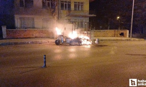 Çorum'da 3 tekerlekli kasalı motosiklet alev aldı