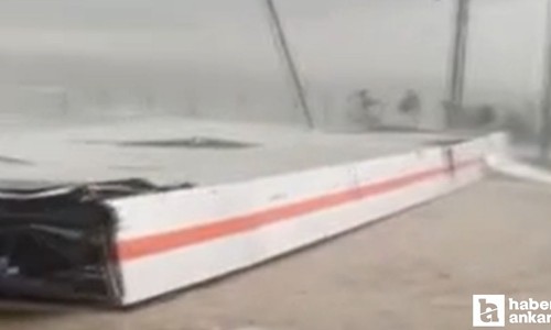 Haymana'da etkili olan fırtına benzinliğin çatısını uçurdu
