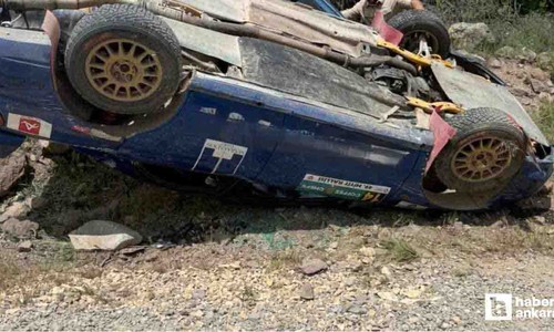 Beypazarı'nda Hitit Rallisi'ne katılan araç takla attı