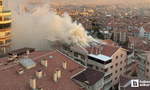 Keçiören'de 7 katlı binanın çatı katında yangın çıktı