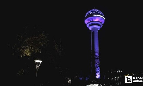 Ankara'nın simge yapısı Atakule bugüne özel mor renkle ışıklandırıldı