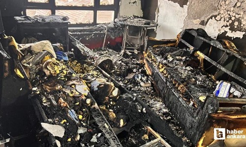 Mamak'ta iddialara göre 6. kattaki dairesini yakan kişi balkona çıkıp izledi!