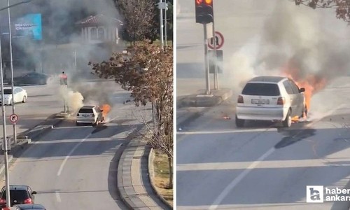 Gölbaşı'nda seyir halindeki araçta çıkan yangında maddi hasar oluştu