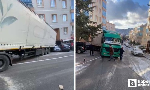 Keçiören'de kontrolden çıkan tır park halindeki 4 otomobile çarptı