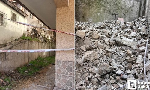 Mamak'ta kayalıklardan kopan parçalar iki binanın mühürlenmesine neden oldu