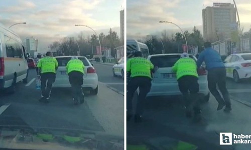 Ankara'da iftar saatinde yolda kalan araca trafik polisleri yardımcı oldu