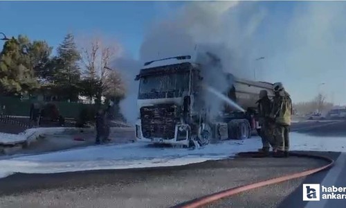 Polatlı'da seyir halindeki hafriyat kamyonunda yangın çıktı