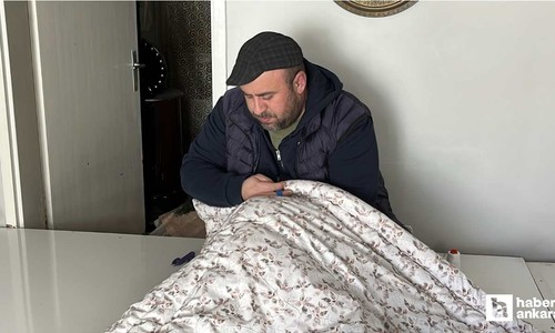 Çubuk'ta babasından öğrendiği yorgancılık mesleğini devam ettiriyor