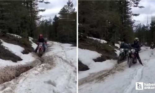 Beypazarı'nda motosiklet tutkunları karlı arazi yollarında heyecan yaşadılar