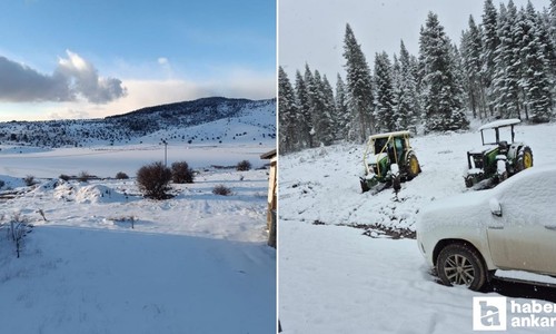 Beypazarı'nın yüksek kesimleri beyaza örtüyle kaplandı