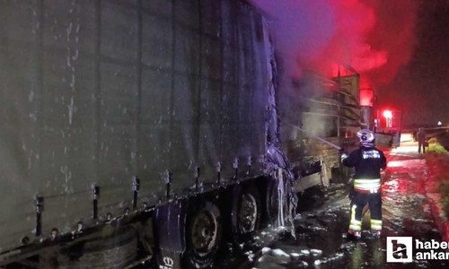 Samsun- Ankara yolunda seyir halindeki ahşap yüklü tır yandı