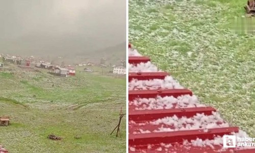 Çamlıdere'de Benli Yaylası, dolu ile beyaza büründü