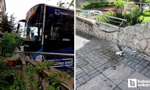 Keçiören'de özel halk otobüsü apartmanın bahçe duvarına çarptı