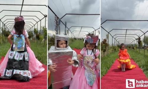 Sincan'da minikler geri dönüşüm kıyafetleriyle defile yaptı