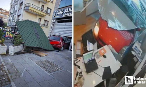 Keçiören'de kaza yapan araç müzik kursuna daldı!