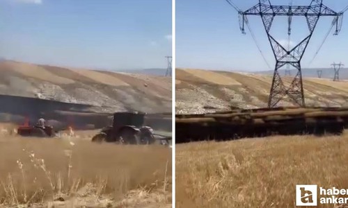 Ayaş'ta ekili arazide çıkan yangını mahalleliler söndürdü