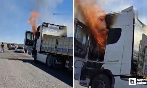 Haymana'da seyir halindeki tırda çıkan yangını itfaiye söndürdü