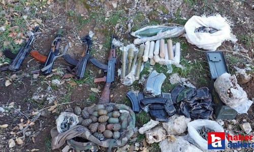 PKK terör örgütü üyelerinin kullandığı mağarada çok sayıda mühimmat ele geçirildi